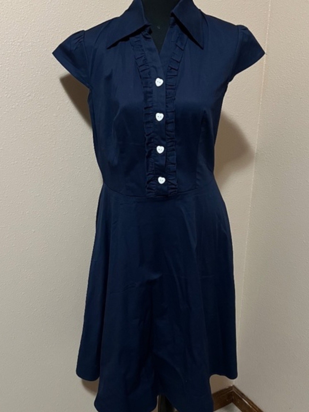 Navy Ruffle-Trim Cap Sleeve Dress - Unbranded Pin up/vintage inspired